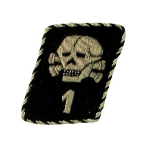 German SS Totenkopf Division Collar Tabs (Single skull) with 1 Numeral (original)