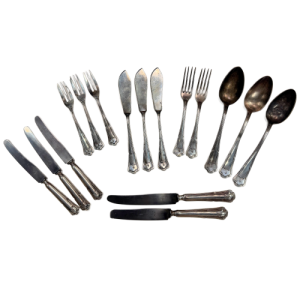German Third Reich Luftwaffe Sterling Silver plated 16 Piece Silverware Set Marked 1938 Rostfrei Solingen by Giessen (Original)