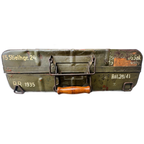 WW2 Original German Metal M24 Stick Grenade Case Dated 1935 With 4 Original Stick Grenades (Original) - Image 4